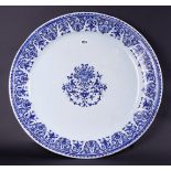 A VERY LARGE ROUEN FAIENCE BLUE AND WHITE CHARGER