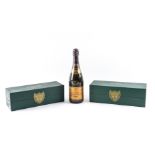 TWO BOTTLES OF DOM PERIGNON VINTAGE CHAMPAGNE 1985 & 1995 AND A BOTTLE OF VEUVE CLICQUOT...