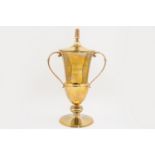 A 9CT GOLD 1980 DERBY STAKES EPSOM TWIN HANDLED TROPHY CUP AND COVER