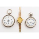 A GENEVE QUARTZ 9CT BRACELET WATCH AND TWO FOB WATCHES (3)