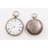 A SILVER CASED, KEY WIND HUNTING CASED FOB WATCH AND ANOTHER WATCH (2)