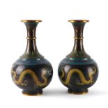 A PAIR OF CHINESE CLOISONNE BLACK-GROUND BOTTLE VASES (2)