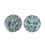 TWO SIMILAR CHINESE BLUE AND WHITE PLATES (2)