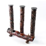 THREE TALL CHINESE CARVED AND PIERCED BAMBOO INCENSE HOLDERS
