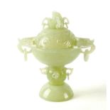 A CHINESE GREEN BOWENITE CENSER AND COVER (2)