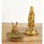 TWO VICTORIAN GILT-BRONZE NOVELTY INKWELLS IN THE FORM OF HARES (2)