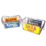 A PAIR OF MID 20TH CENTURY WIREWORK ADVERTISING SHOPPING BASKETS