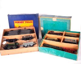 HORNBY 0 GAUGE, TWO BOXED SETS, E120 TANK GOODS SET, AND NO.210 TANK GOODS SET