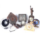 SEVEN 20TH CENTURY CLOCKS, INCLUDING ARTS AND CRAFTS EXAMPLES AND AN EARLY AMERICAN SOUVENIR...