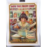 DOMINO SUGAR, A MID 20TH CENTURY AMERICAN POSTER "SAVE THE FRUIT CROP" LINEN BACKED