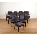 A SET OF TEN BLACK LACQUERED DINING CHAIRS (10)