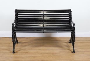 A 19TH CENTURY BLACK PAINTED CAST IRON GARDEN BENCH
