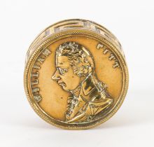 A BRASS WILLIAM PITT THE YOUNGER SNUFF BOX