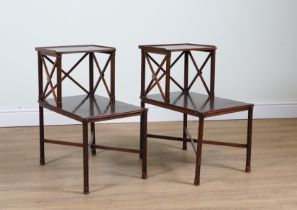 A PAIR OF REGENCY STYLE MAHOGANY TWO TIER OCCASIONAL TABLES (2)