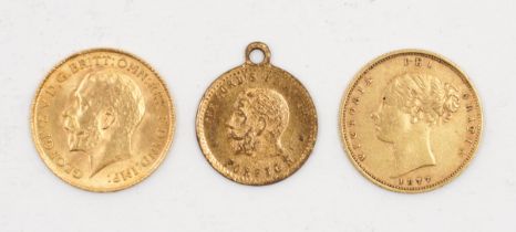 TWO HALF SOVEREIGNS AND A MEDALLION (3)