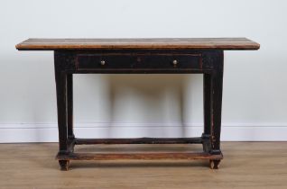 AN 19TH CENTURY FRENCH PINE PLANK TOP PREPARATION TABLE