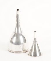 A GEORGE III SILVER WINE FUNNEL AND ANOTHER SMALLER SILVER FUNNEL (2)
