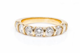 A FRENCH GOLD AND DIAMOND SEVEN STONE HALF HOOP RING