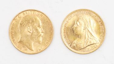 A VICTORIA OLD HEAD SOVEREIGN AND EDWARD VII SOVEREIGN (2)