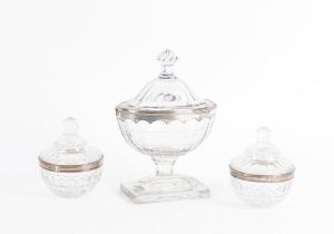 A GROUP OF SILVER MOUNTED TABLE CUT GLASSWARE (3)