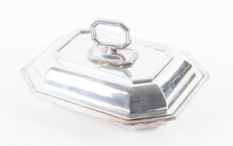 A SILVER OCTAGONAL ENTREE DISH AND COVER