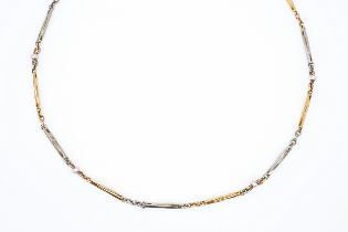 A TWO COLOUR GOLD AND SEED PEARL DRESS ALBERT CHAIN