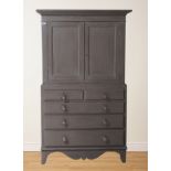 A 19TH CENTURY LATER GREY PAINTED TWO DOOR LINEN PRESS