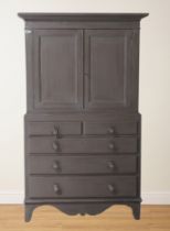 A 19TH CENTURY LATER GREY PAINTED TWO DOOR LINEN PRESS