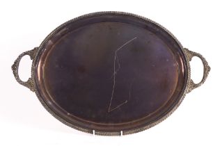 A SILVER TWIN HANDLED OVAL TRAY