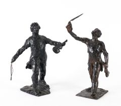 FIORE DE HENRIQUEZ (ITALIAN/BRITISH, 1921-2004): TWO PATINATED BRONZE SCULPTURES OF VIOLINISTS...