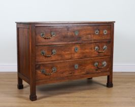 AN 18TH CENTURY FRENCH FRUITWOOD THREE DRAWER COMMODE