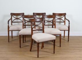 A SET OF SIX REGENCY STYLE MAHOGANY DINING CHAIRS (6)