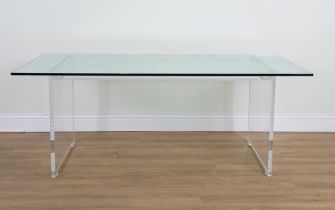 A 20TH CENTURY PERSPEX AND GLASS TOPPED DESK
