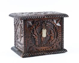 AN UNUSUAL 18TH CENTURY OAK BOX RELIEF CARVED WITH RELIGIOUS SCENES (2)