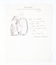 ARDIZZONE, Edward (1900-79). A one-page autograph letter, with a prominent ORIGINAL DRAWING by...