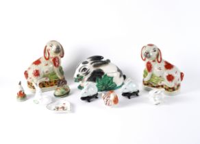 A GROUP OF SMALL CERAMIC FIGURES OF ANIMALS AND BIRDS