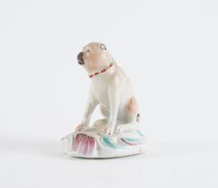 A DERBY PORCELAIN FIGURE OF A PUG DOG