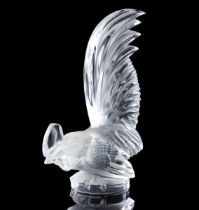 A LALIQUE `COQ NAIN' GLASS CAR MASCOT