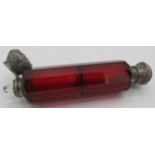 A red glass double ended Scent bottle with inner stopper. Condition report: One top slightly