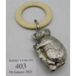 A silver rattle in the shape of a koala bear. Birmingham 1987. 17 grams. Condition report: Good