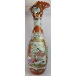A large antique Japanese floor vase, Meiji period, hand decorated with Geisha Cartouche among