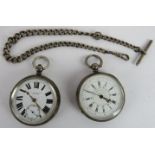 Two 19th century silver cased and a silver Albert watch chain. All fully hallmarked. One watch by W.