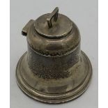 A silver bell shaped inkwell with registered No: 538948. Birmingham 1926. 4.1 troy oz/129 grams.