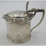 A silver drum shaped mustard pot with blue liner. Sheffield 1936. James Dixon and Son. Silver