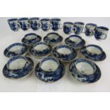 An 18th century Chinese blue and white export porcelain 29 piece part tea set, comprising 10 tea
