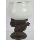 A Böttger Steinzeug/Meissen goblet with stoneware capercaillie form base and white porcelain bowl