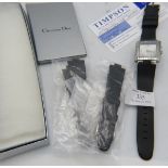 Christian Dior ladies watch 'Riva' stainless steel, set with 43 small diamonds on a black