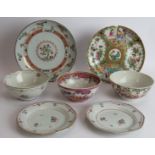 Three antique Chinese porcelain bowls and four plates. Variously decorated 18th/19th century.