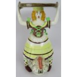 An unusual Lenci Italian pottery figural jar in the form of a woman standing over a Turkey. Hand