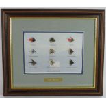 A framed set of Loch Harray trout fishing flies tied by Gerry MacDonald, mounted framed and